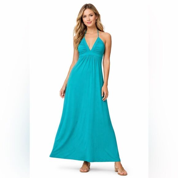Susana Monaco Dresses & Skirts - Susana Monaco Women's V Neck Tie Halter Neck Maxi Dress in St Tropez Size Small
